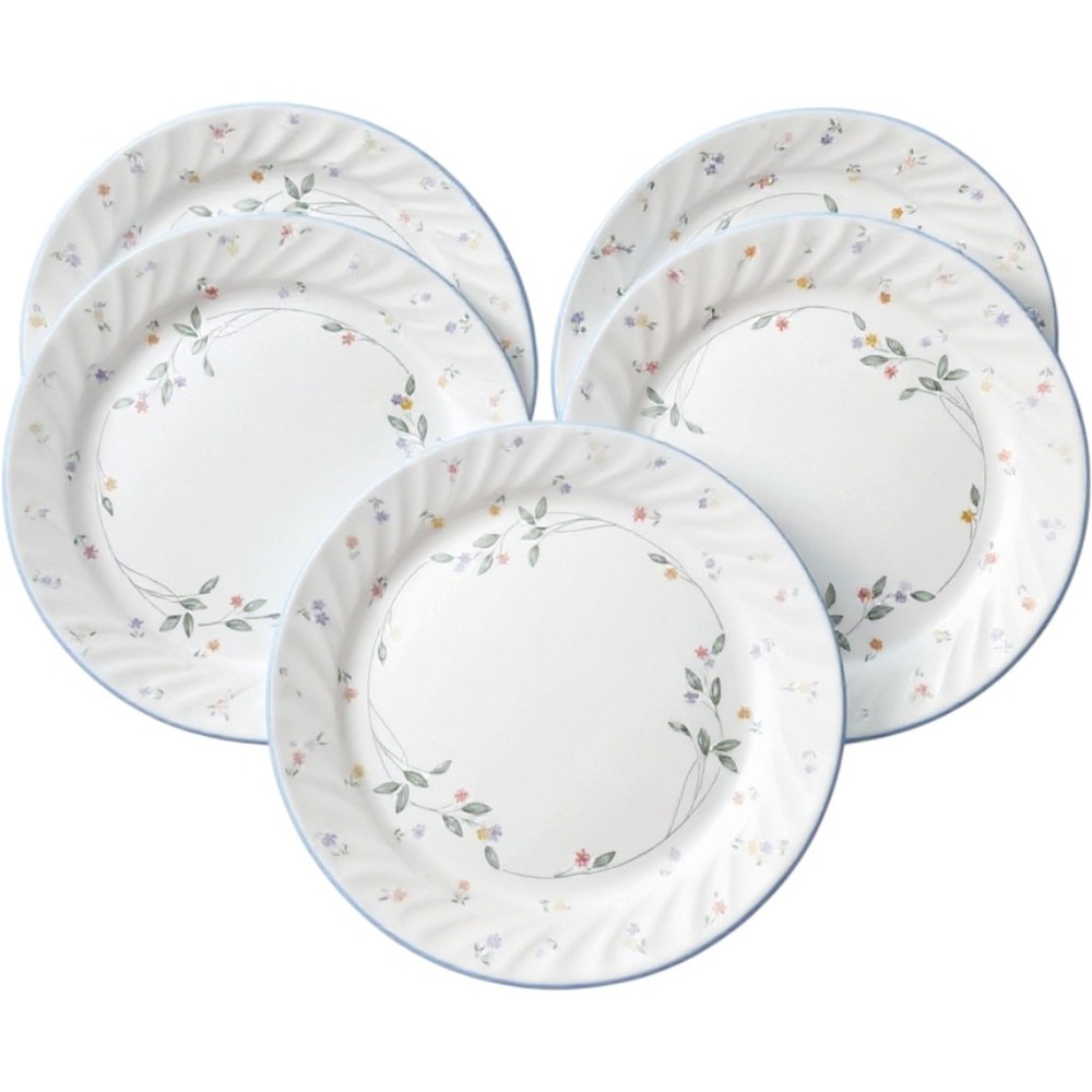 Corelle English Breakfast Dinner Plates Set of 5 Floral Blue Rim 10.25 inch USA